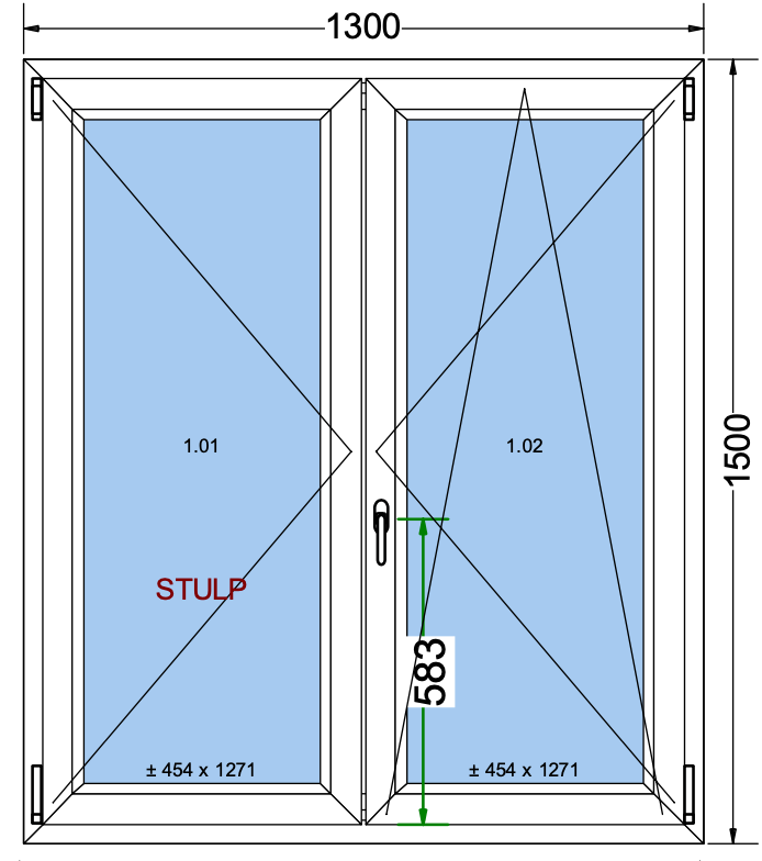 Draai/kiepraam met 2 vleugels zwart buiten wit binnen - 1300x1500 mm