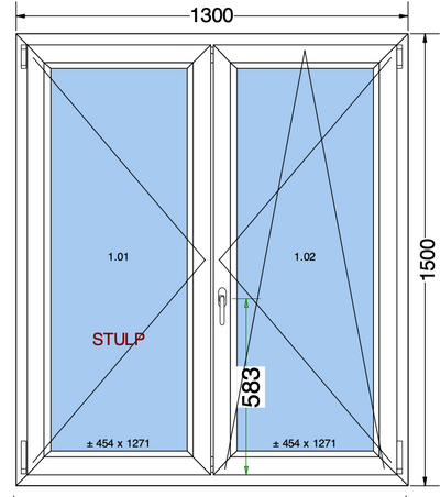 Finestra ad anta/ribalta a 2 ante bianca - 1300x1500 mm