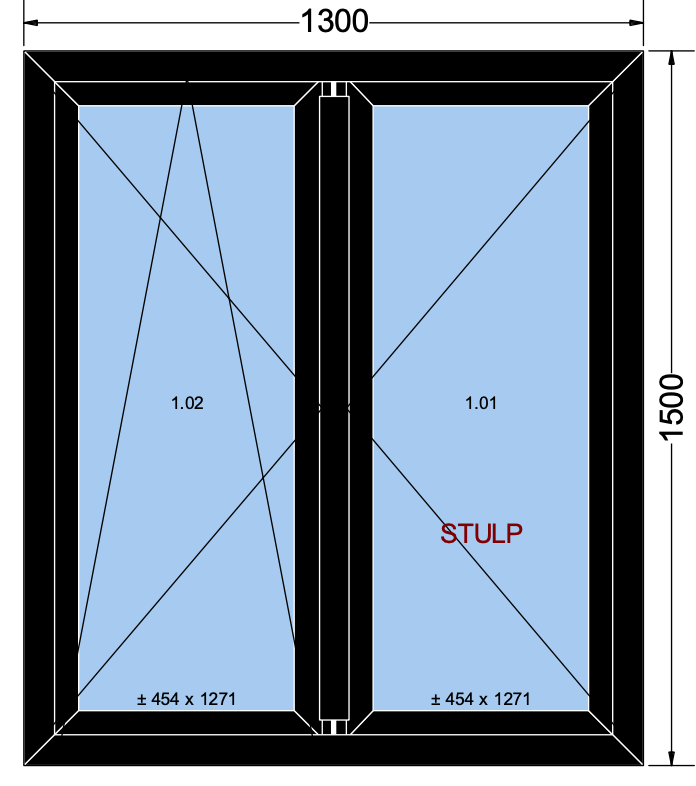 Draai/kiepraam met 2 vleugels zwart - 1300x1500 mm