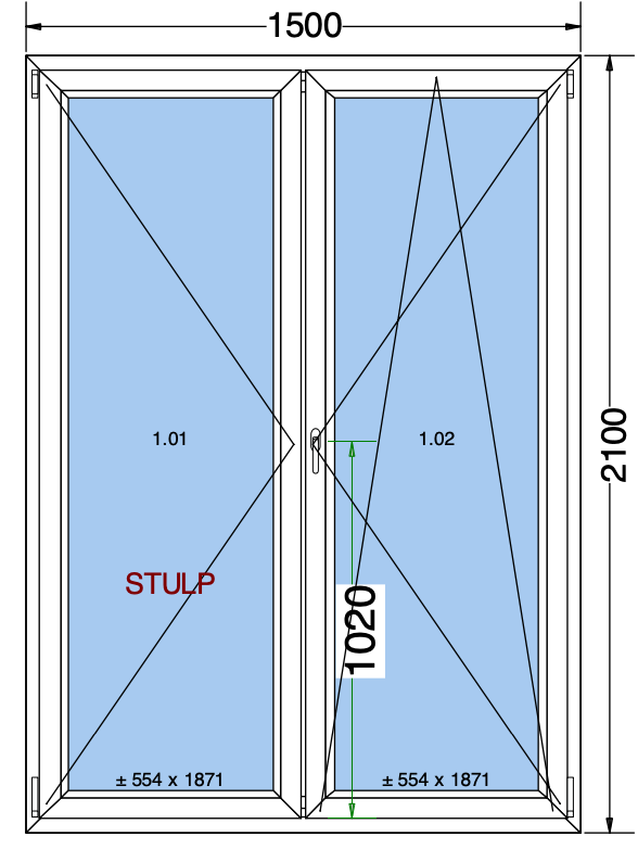 Finestra ad anta/ribalta a 2 ante bianca - 1500x2100 mm