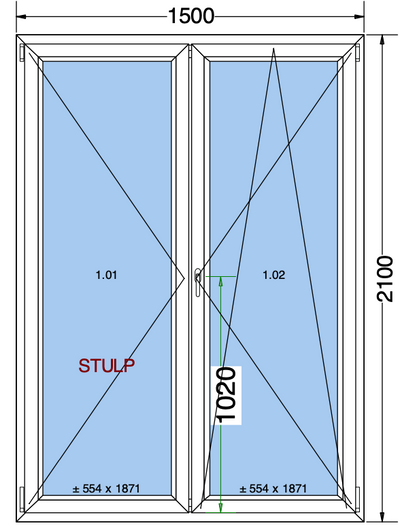 Finestra ad anta/ribalta a 2 ante bianca - 1500x2100 mm