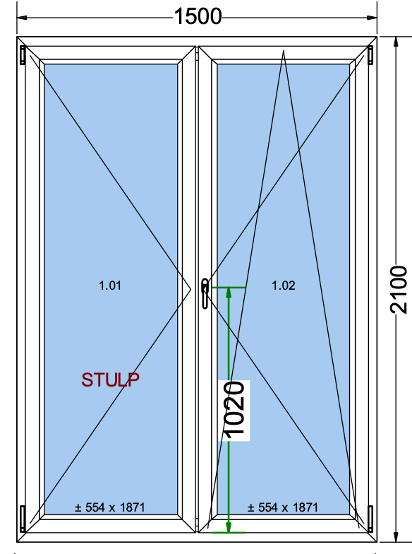 Draai/kiepraam met 2 vleugels zwart buiten wit binnen - 1500x2100 mm