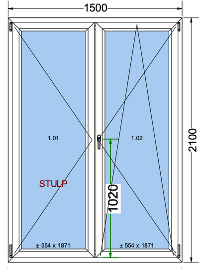 Draai/kiepraam met 2 vleugels zwart buiten wit binnen - 1500x2100 mm