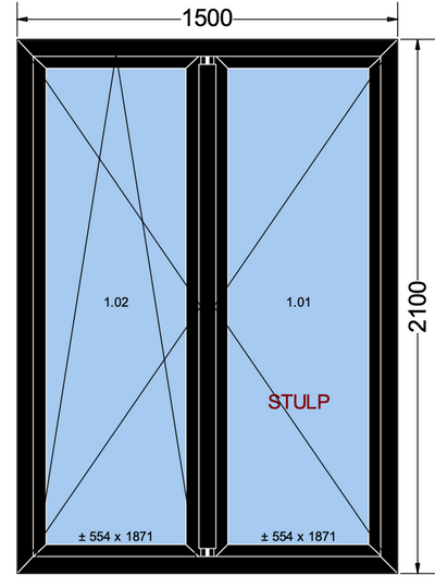 Draai/kiepraam met 2 vleugels zwart buiten wit binnen - 1500x2100 mm