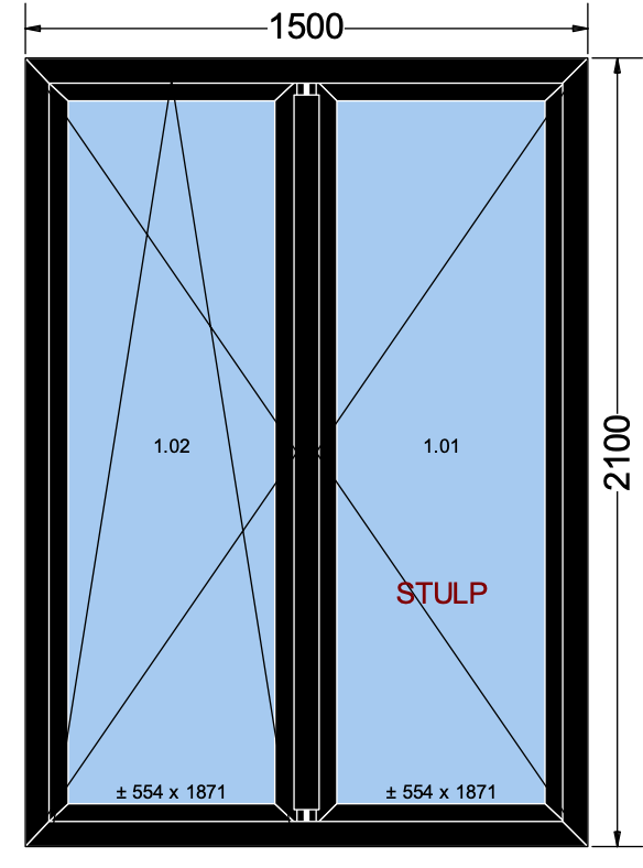 Finestra ad anta/ribalta a 2 ante nera - 1500x2100 mm