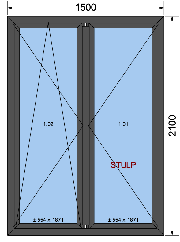 Draai/kiepraam met 2 vleugels antracietgrijs - 1500x2100 mm