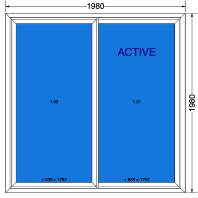 Schuifraam wit - 1980x1980 mm