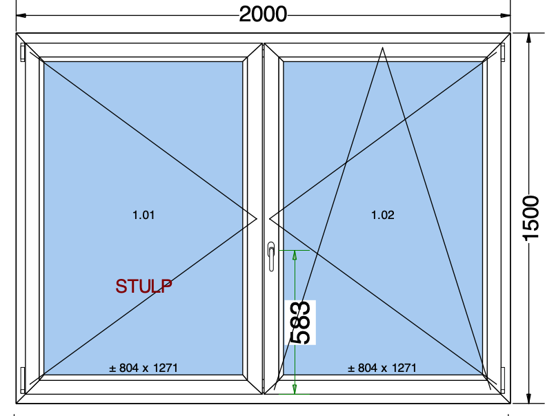 Finestra ad anta/ribalta a 2 ante bianca - 2000x1500 mm