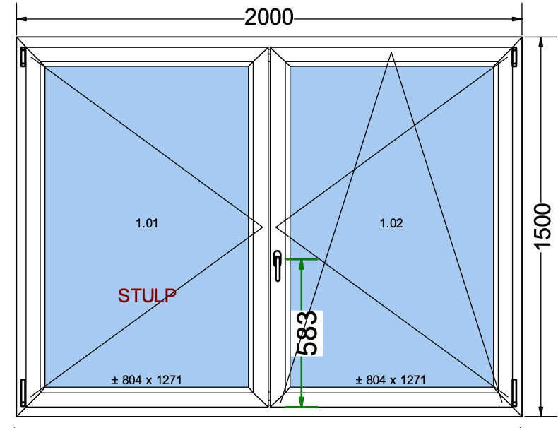 Finestra ad anta/ribalta a 2 ante grigio antracite - 2000x1500 mm