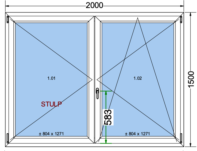 Finestra ad anta/ribalta a 2 ante nera esterna bianca interna 2000x1500 mm