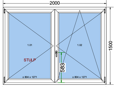 Finestra ad anta/ribalta a 2 ante nera esterna bianca interna 2000x1500 mm