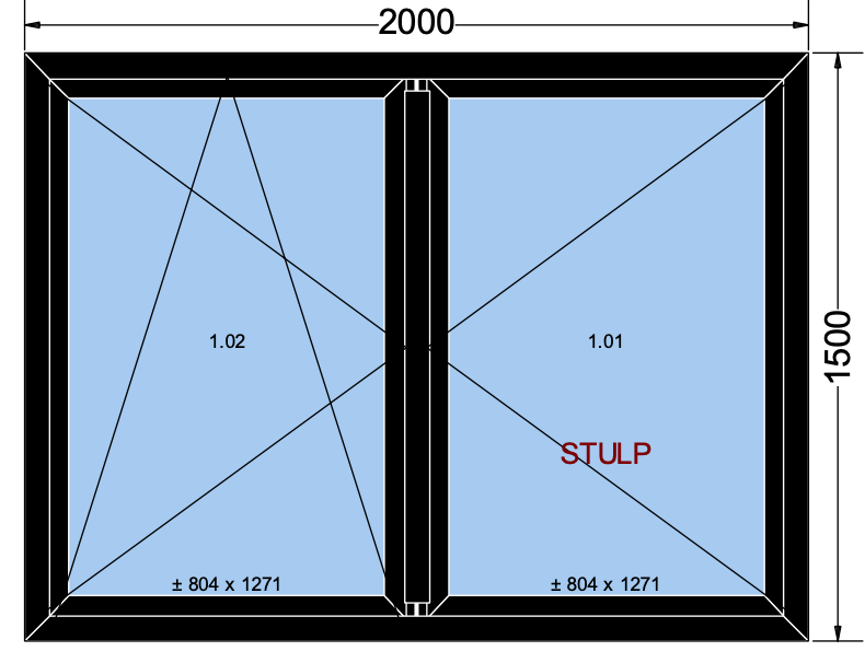 Finestra ad anta/ribalta a 2 ante nera - 2000x1500 mm