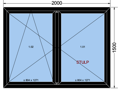 Finestra ad anta/ribalta a 2 ante nera - 2000x1500 mm