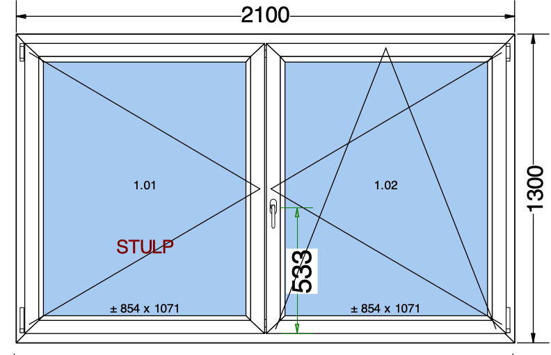 Draai/kiepraam met 2 vleugels wit - 2100x1300 mm