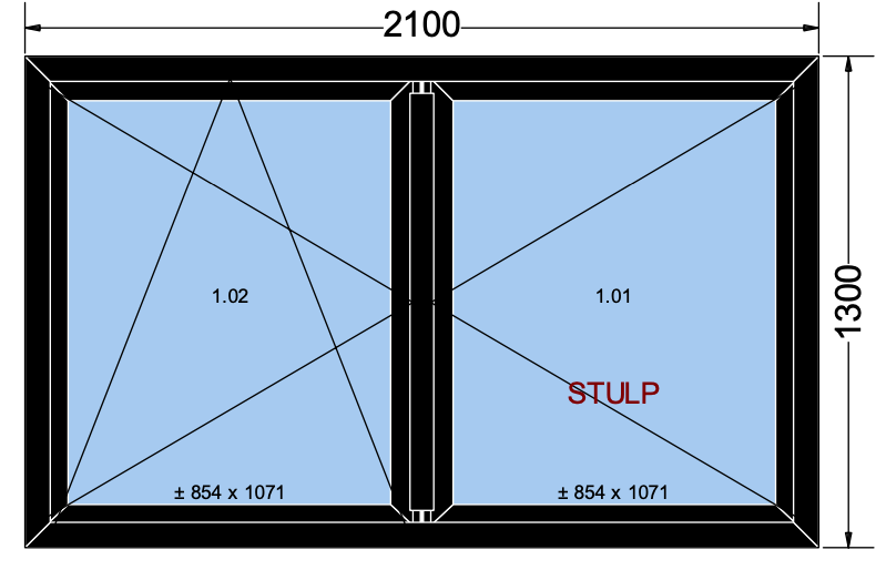 Finestra ad anta/ribalta a 2 ante nera 2100x1300 mm