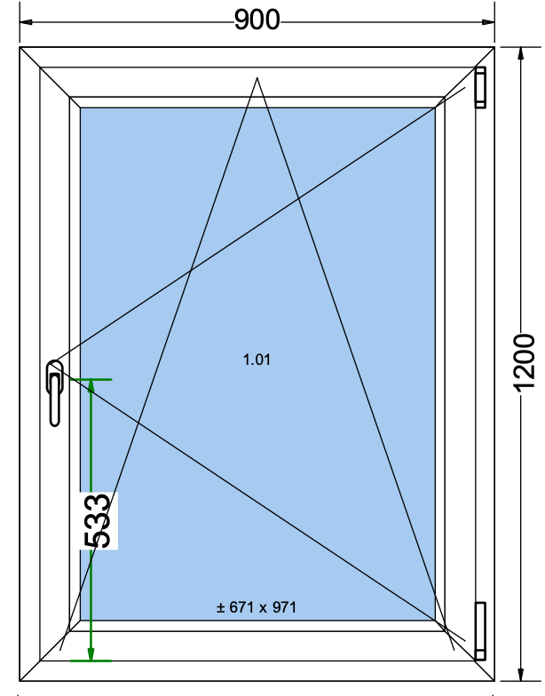 Draai/kiepraam zwart buiten wit binnen - 900x1200mm