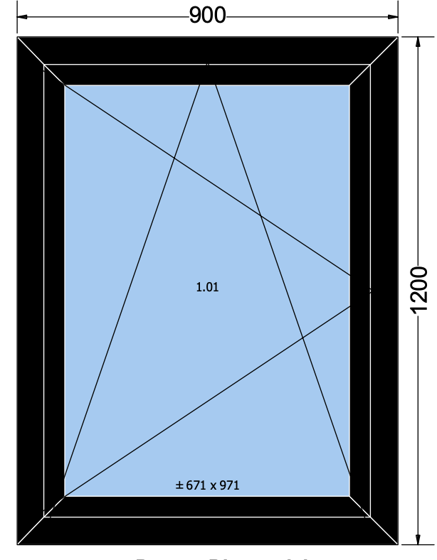 Draai/kiepraam zwart buiten wit binnen - 900x1200mm