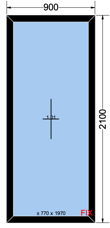 Vast raam zwart - 900x2100 mm