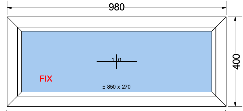 Vast raam zwart buiten wit binnen - 980x400 mm