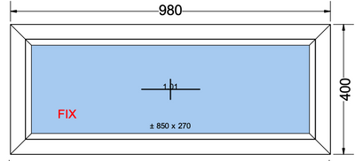 Vast raam zwart buiten wit binnen - 980x400 mm