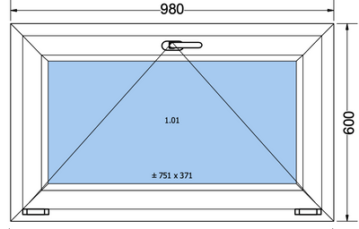 Kiep raam zwart buiten wit binnen - 980x600 mm