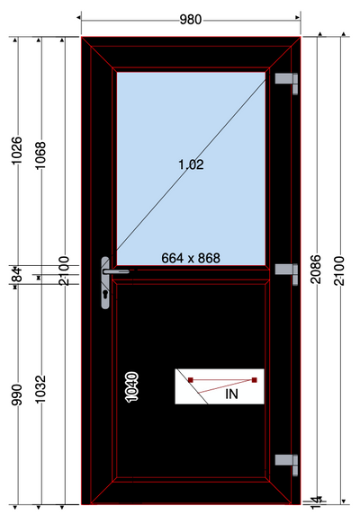 PORTA 1/2 PANNELLO NERO - 980X2100 MM