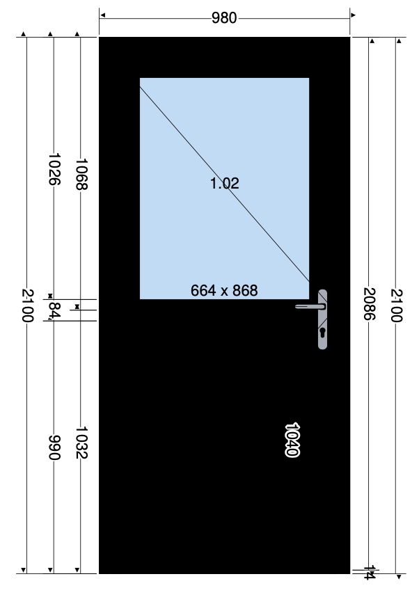 PORTA 1/2 PANNELLO NERO - 980X2100 MM