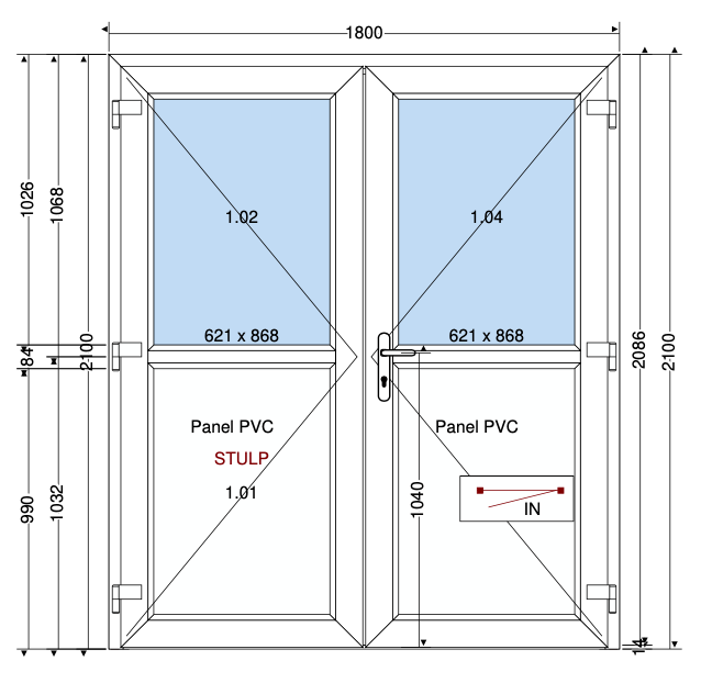 Mezzo pannello bianco porta doppia - 1800x2100