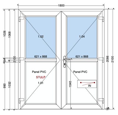 Dubbele deur wit half paneel - 1800x2100