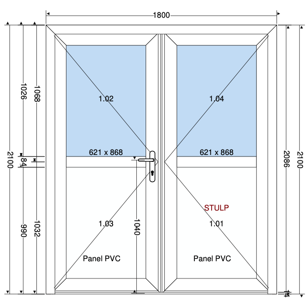 Dubbele deur wit half paneel - 1800x2100