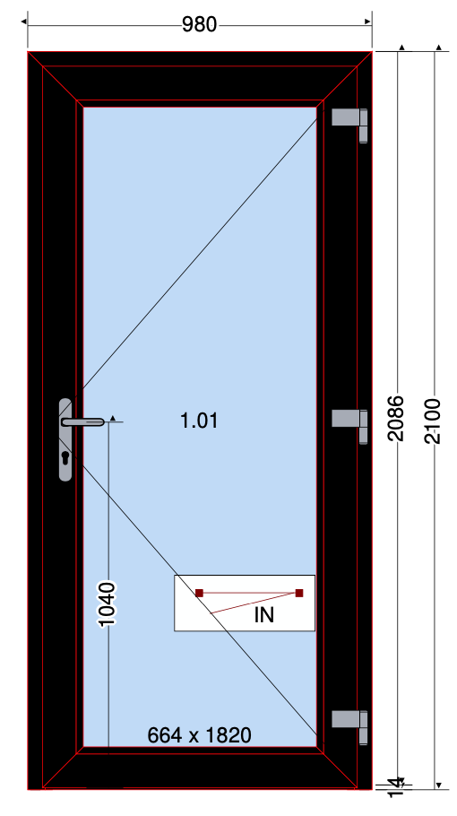 DEUR ZWART GLAS - 980X2100