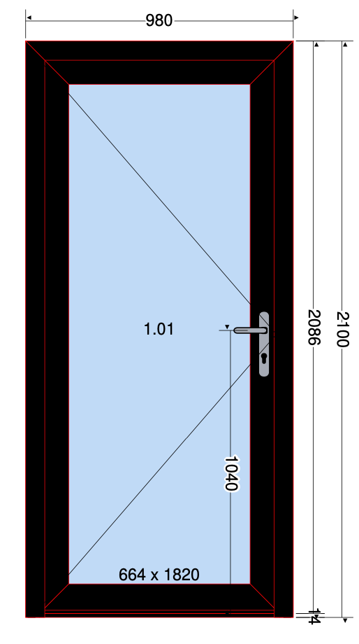 DEUR ZWART GLAS - 980X2100