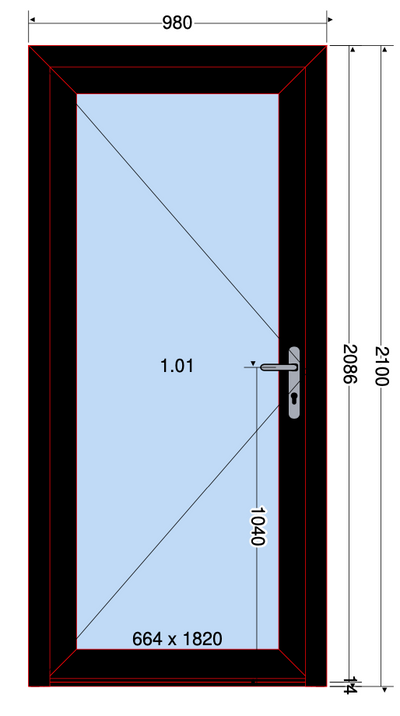 DEUR ZWART GLAS - 980X2100