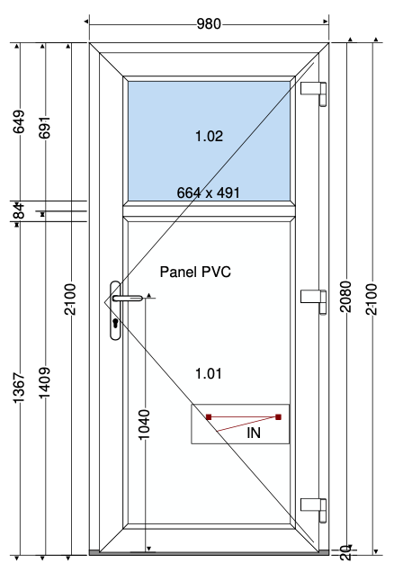 Deur 2/3 paneel wit - 980x2100 mm