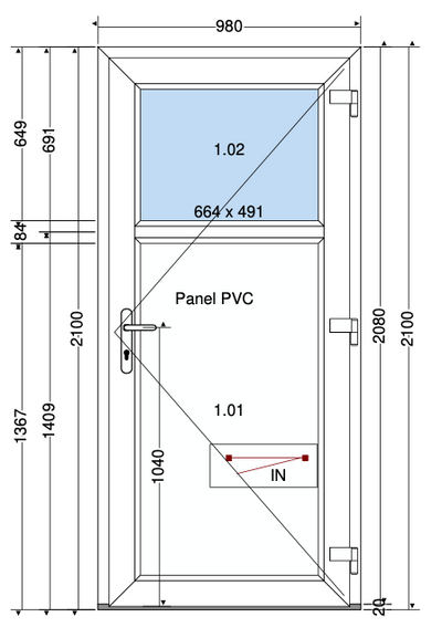 Deur 2/3 paneel wit - 980x2100 mm