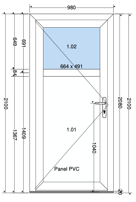 Deur 2/3 paneel wit - 980x2100 mm