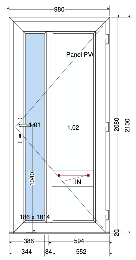 SIERDEUR VERTICAAL GLASVAK LINKS WIT - 980x2100 mm