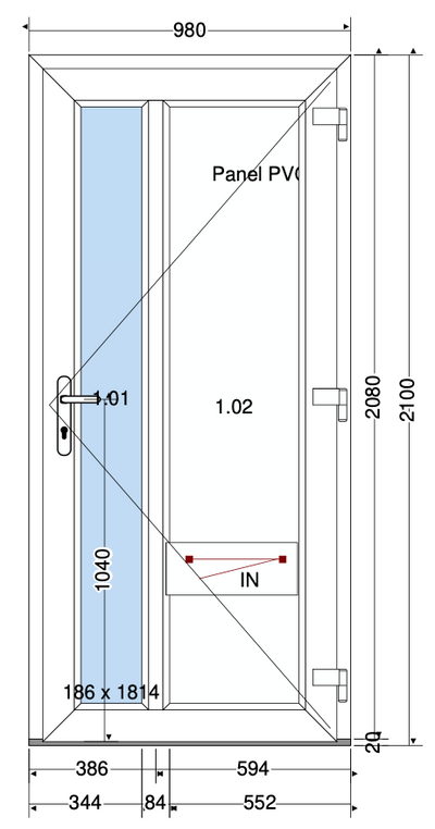 SIERDEUR VERTICAAL GLASVAK LINKS WIT - 980x2100 mm