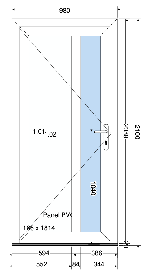 SIERDEUR VERTICAAL GLASVAK LINKS WIT - 980x2100 mm