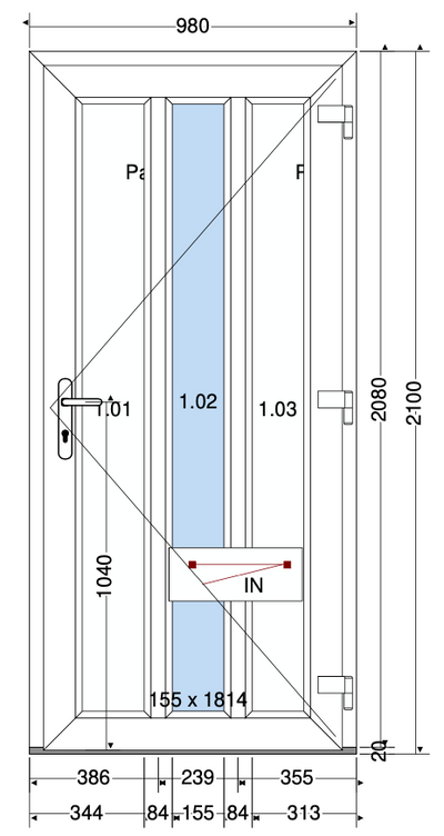 SIERDEUR VERTICAAL GLASVAK MIDDEN WIT - 980x2100 mm