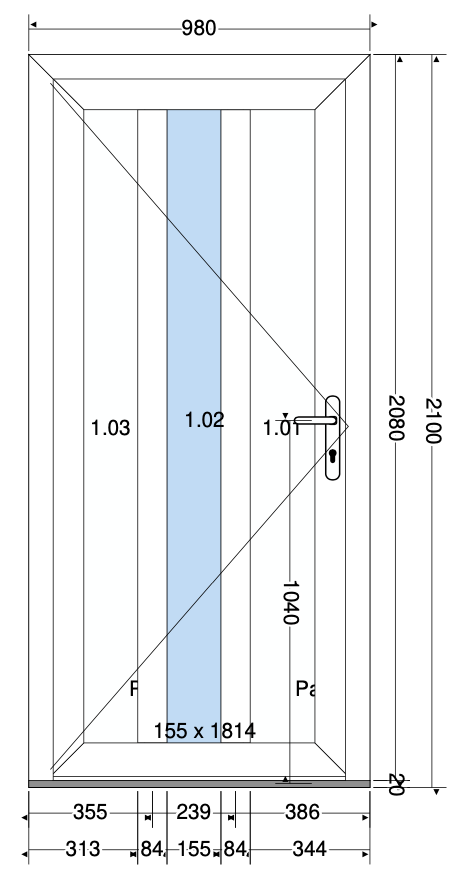 SIERDEUR VERTICAAL GLASVAK MIDDEN WIT - 980x2100 mm