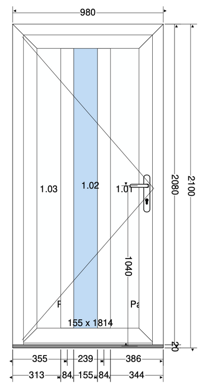 SIERDEUR VERTICAAL GLASVAK MIDDEN WIT - 980x2100 mm