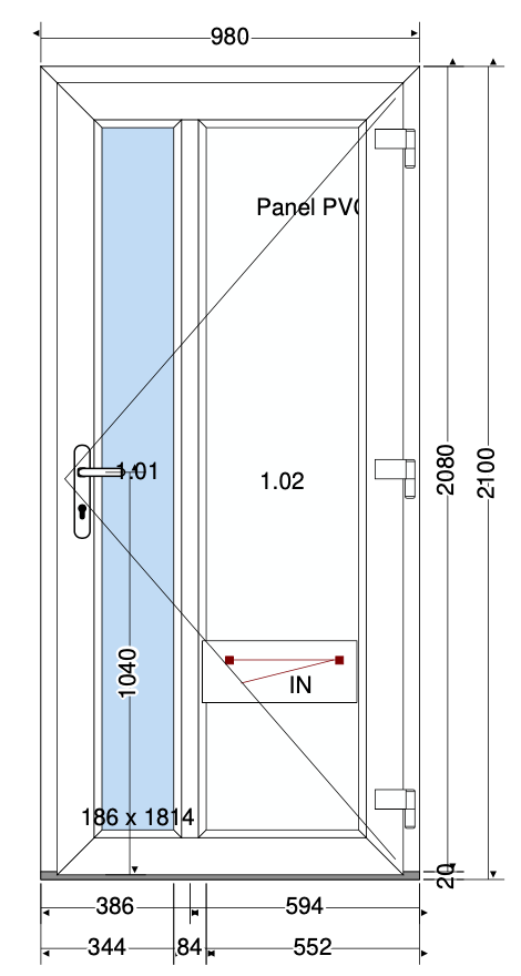 SIERDEUR VERTICAAL GLASVAK LINKS ANTRACIET - 980X2100 MM