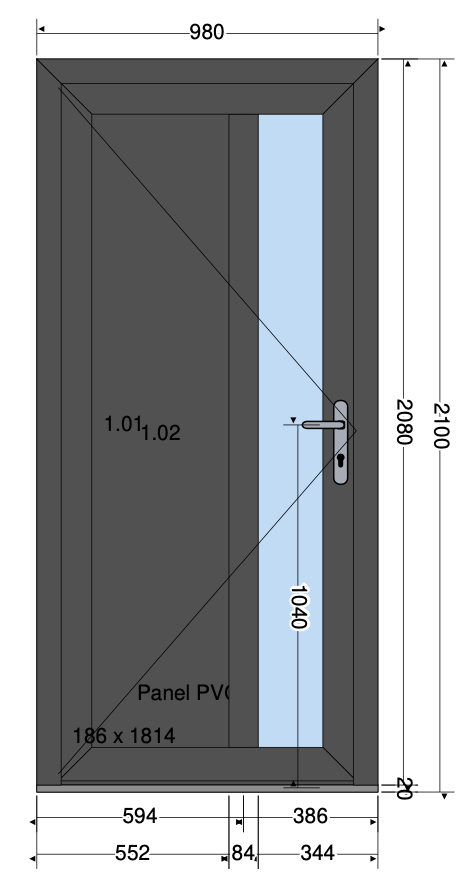 SIERDEUR VERTICAAL GLASVAK LINKS ANTRACIET - 980X2100 MM