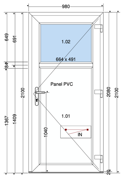 DEUR 2/3 PANEEL ANTRACIET - 980X2100 MM