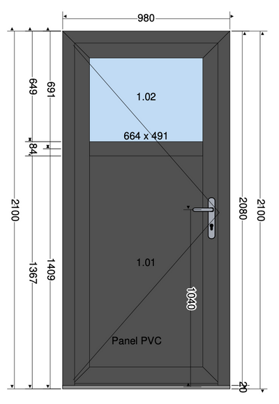 DEUR 2/3 PANEEL ANTRACIET - 980X2100 MM