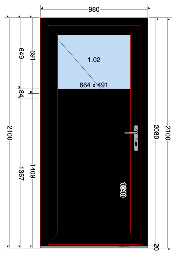 PORTA 1/2 PANNELLO NERO - 980X2100 MM