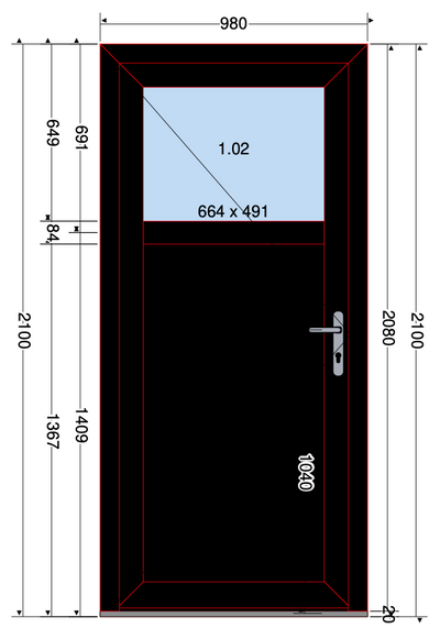 DEUR 2/3 PANEEL ZWART - 980X2100 MM