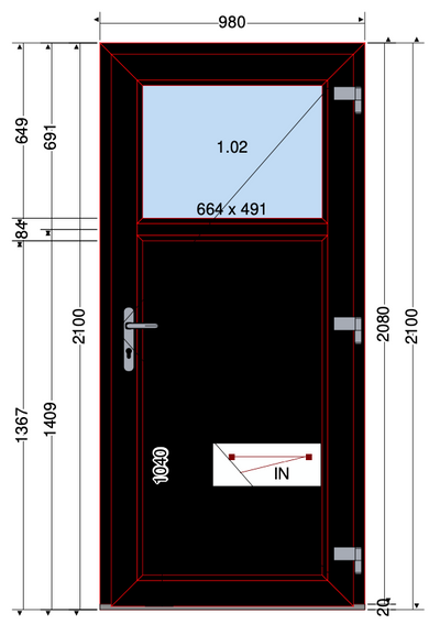 DEUR 2/3 PANEEL ZWART - 980X2100 MM