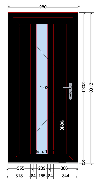 SIERDEUR VERTICAAL GLASVAK MIDDEN ZWART - 980X2100